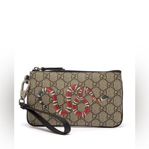 Gucci Authentic GG Supreme Monogram Kingsnake Zip Pouch/Wristlet